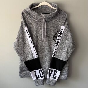 Love Sweatshirt 2XL Funnel Neck Gray Pullover Women Plus Size